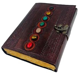 OVERDOSE Seven Stone Handmade vintage leather journal Double Lock Deckle edge paper, Blank spell book of shadows grimoire journal - 7x10 inches|17x25 cm|A4