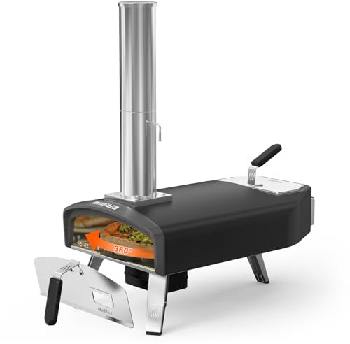 Mimiuo Upgraded Outdoor Pizza Oven with Automatic Rotating Grilling System, Wood&Charcoal Pizza Oven, Wood Fired Pizza Oven, Portable Pizza Maker for Outdoor Cooking and Garden