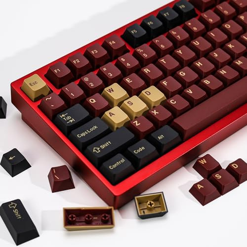 KBDiy 174 Keys Clone Red Samurai Key Caps PBT Double Shot Custom Keycap Set,Keycaps 60 Percent,Cherry Profile Keycaps for GK61/64/68/84/87/100/104/108 Mechanical Keyboard