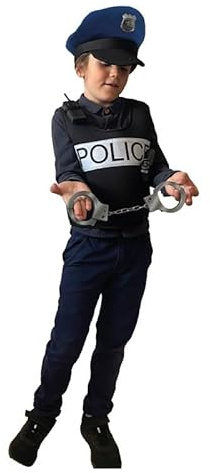 RUBIE'S Polisdräkt för barn - en storlek 5–8 år - kostym med tryckt klänning, keps, handbojor, pistol och walkie talkie i plast - för karneval, halloween födelsedag