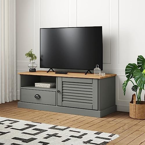 ShCuShan VIGO TV Cabinet 106 x 40 x 40 cm Solid Pine TV Lowboard TV Cabinet Grey