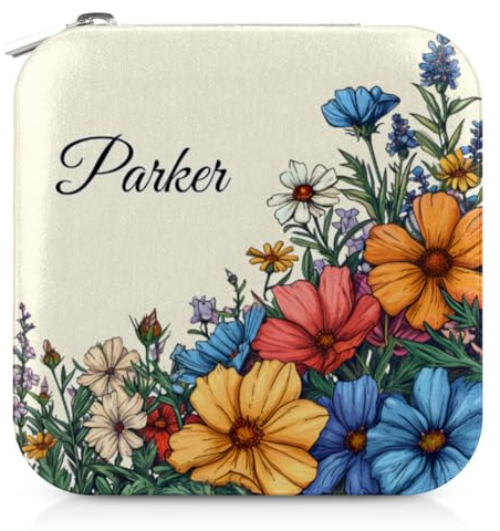 KFNHN Travel Jewelry Case for Custom Name, Mini Portable Jewelry Travel Holder Boxes Organizer for Rings, Earrings, Pendants, Watches, Necklaces, Lipsticks, Hand Drawn Spring Flowers Plants