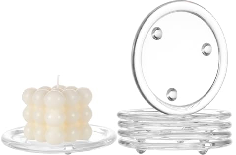 BENECREAT 6 platos de vela de cristal transparente, 1 cm, platos de cristal redondos planos para candelabros, ideales para decoración de velas, decoración de mesa para la cena de boda