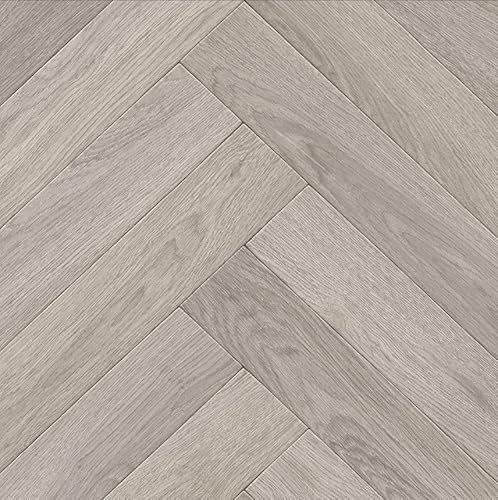 Grey Herringbone Wood Effect Vinyl Flooring, slip resistant vinyl roll flooring for kitchen, bathroom, hallway, living space in 2, 3 and 4 metre widths (9m x 2m)