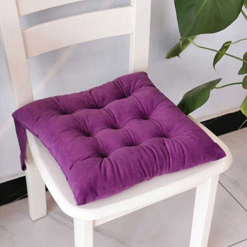 Wttfc Lila,2 Pack,Stuhlkissen mit Verstärkte Träger, 8cm Dick Quadrat Sitzkissen, 40x40cm Sitzpolster, Weich und Flauschig Stuhlauflage für Küche, Garten, Büro, Terrasse, Yogamatten
