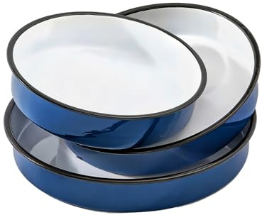 3-Piece Roasting Pans Round Roaster Pan Blue Baking Pans Set 10/12.6/14inch Enamel Roasting Pan for Ovens,Roast Chicken, Beef,Cake Pans,Easy to Clean High Temperature Resistant Bake Ware Gift