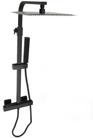 Duschsystem mit Thermostat Regendusche 25 * 25CM Duschkopf aus Edelstahl, Duscharmatur Komplettset inkl. Duschthermostat, Badewannenarmaturen set, Höhenverstellbares 75-125cm