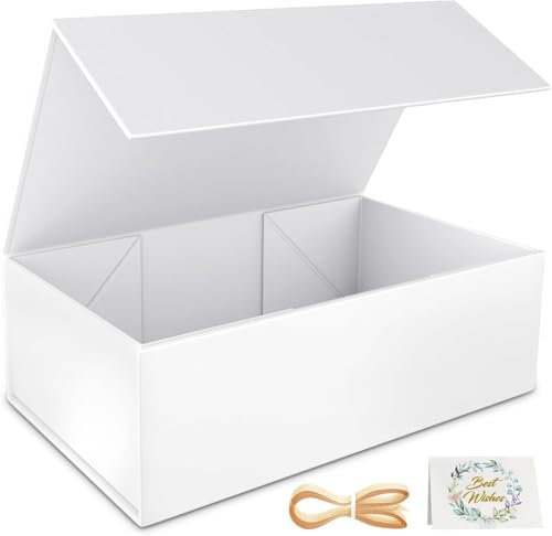 eascity boîtes cadeaux, 24 x 15 x 7,5 cm, pour présentations avec couvercle, fermeture magnétique, rectangulaire, pliable, pour boîte propositive, Noël, Halloween, anniversaire (blanc)