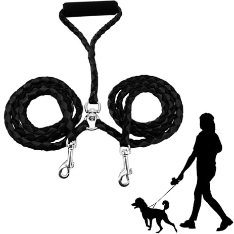 YILANJIN Double Dog Leash With Soft Padded Handle - No Tangle Splitter Lead for 2 Dogs, 140CM Indoor & Outdoor Use (Black)