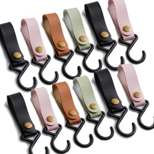 MHYMX S Hooks for Hanging, 12 Pcs S Shaped Hook with Leather Loop Outdoor Leather Camping Hook 16 X 2 cm Multifunctional Storage Hooks for Coat Rack Coat Kitchen