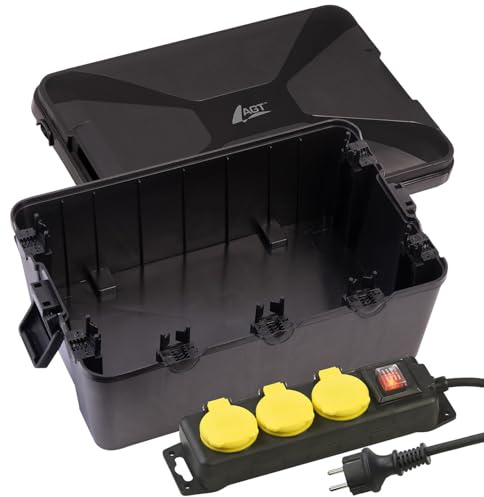 AGT Outdoor Kabelbox: Extra-große Kabelbox mit 3-Fach-Steckdosenleiste, 7 Öffnungen, IP54 (Steckdosenleiste Set, mit Schutzbox, Verlängerungskabel)