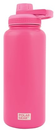 Polar Gear 1L Insulated Water Bottle - Double Wall Vacuum + Dust Cover Cap | Vacuum-insulated 304 stainless steel, leakproof screw cap with dust cover, BPA-free, carry handle, keeps cold 24h and hot 12h
