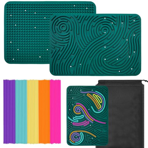 Sensorik Activity Board 29.5 x 20 cm Doppelseitiges Aktivitätsbrett Silikon Sensory Fidget Board mit Reisetasche & 40 Silikonstreifen für Kinder ab 3 Jahr & Erwachsene zur Autismus ADHD & Angst