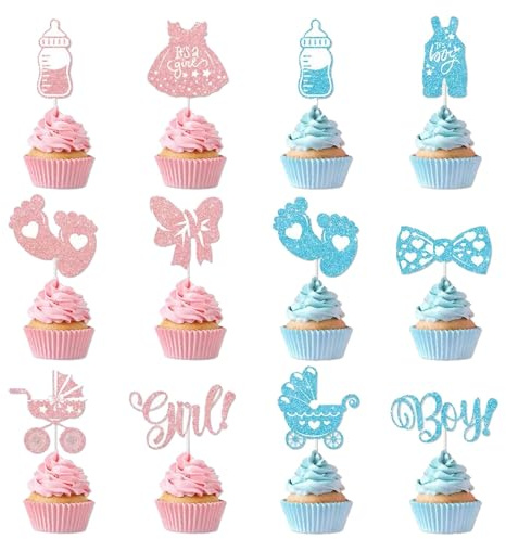 ChicAppeal 36 Stück Cupcake Topper Babyparty Baby Shower Kuchen Cake Dekoration Taufe Papier Gender Reveal Party Zubehör Kommunion Tortendeko Kuchendekoraion Muffin Deko Tortenstecker Partydeko