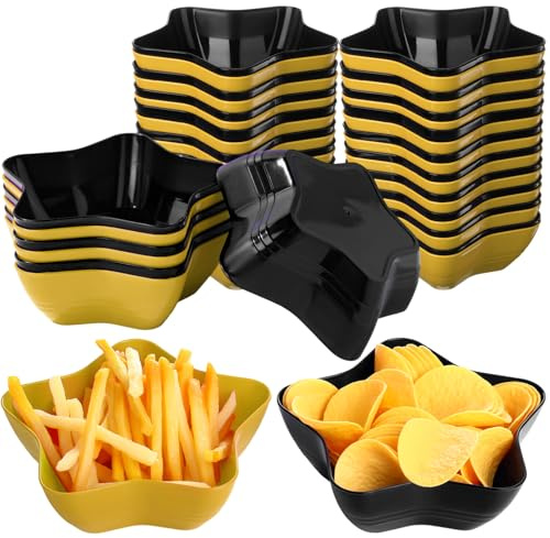 Honeydak 20 Pcs Black and Gold Star Shaped Plastic Bowls Star Dessert Plates Snack Salad Bowl Party Candy Bar Containers Serving Dishes for Chips Buffet Salad