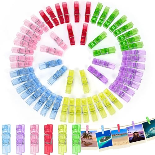 qingmeng Lot de 100 mini pinces à linge multicolores transparentes 3,5 cm pour photos, collages, cartes postales, photos, guirlande lumineuse