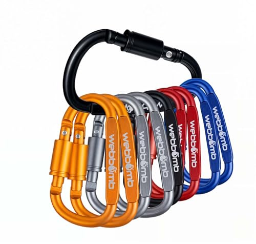 WEBBOMB® 10 STÜCK Karabinerhaken bunt Schraubkarabiner Screw-Lock Hooks mit Schraubverschluss Schlüsselanhänger 8 cm groß Karabiner Haken für Feuerwehr Schlüssel Sport Wandern