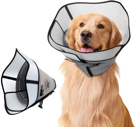ZoneYan Halskrause Hunde, Hundekragen Leckschutz, Atmungsaktive Haustier Elisabethanischer, Einstellbar Hundekragen, Leckschutz Hund nach Op Hund (grau, M)