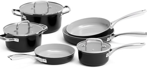 6-Piece Non-Stick Cookware Set - Ceramic Coating Wok, Stock Pot, Milk Pot, Die-Cast, Fits All Stoves, Home Kitchen(Black)