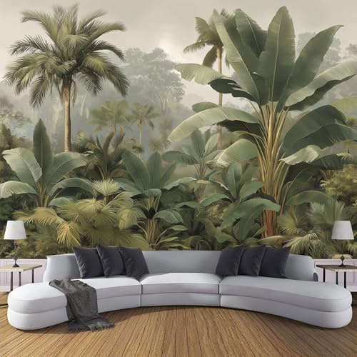 MIATCENRT 308x220cm (L×H) Papier Peint Panoramique Jungle Paysage Tropical Plantes Murale, Poster et Tableaux Muraux Imprimés 3D, Papier Peint Tissu Vert pour Décoration Chambre et Salon