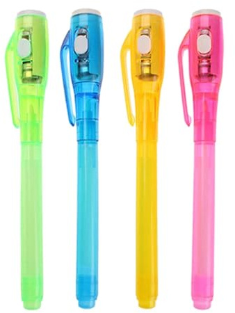 Crayons secrets - 4 marqueurs traceurs avec lumière UV - 13,6 x 1,8 x 1 cm, stylo d'Halloween lavable, marqueur permanent pour messages secrets pour l'école de la Réunion Company