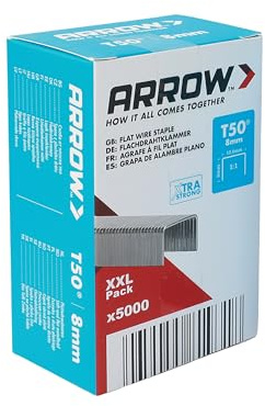 Arrow Grapa de alambre plano T50 8 mm, paquete XXL de 5000 unidades, grapa para grapadoras manuales, grapadoras eléctricas y grapadoras de martillo