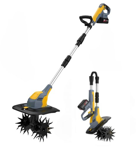 Motobineuse électrique 800 W, motoculteur pliable, profondeur de travail 20 cm, largeur de travail 23 cm, avec écran indicateur de charge pour jardiner et potager (sans batterie)