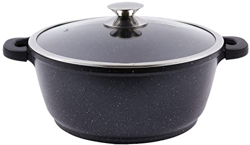 Kamberg Olla 28 cm, aluminio fundido, revestimiento piedra antiadherente, tapa de vidrio, todos los incendios, incluida la inducción, sin PFOA, 28 x 28 x 12,5 cm