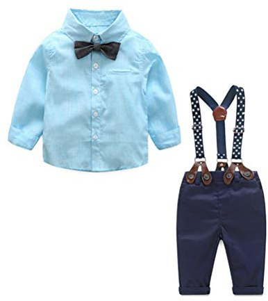 Odziezet Neonato Pagliaccetto da Battessimo Bambini Suit Formali Camicia a Quadri + Salopette (3-18 Mesi)