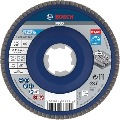 Bosch 1x Disco de láminas PRO X571, versión recta, X-Lock | para Acero, Acero inoxidable, Grano 60, Professional Accesorios Amoladora pequeña