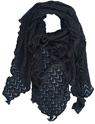 Invero, Foulard triangulaire en laine mérinos Susi, Noir , Groß (lange Seite 220cm, kurze Seiten 165 cm)