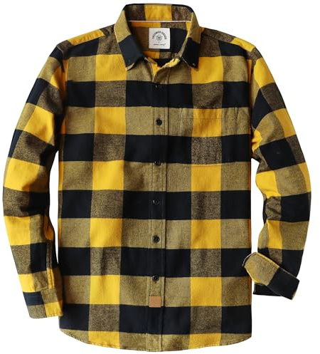 Dubinik® 6 oz Camisa Franela Hombre Casual Botones Algodón Camisas Manga Larga Cuadros con Bolsillos Trabajo B-Negro Amarillo 3XL