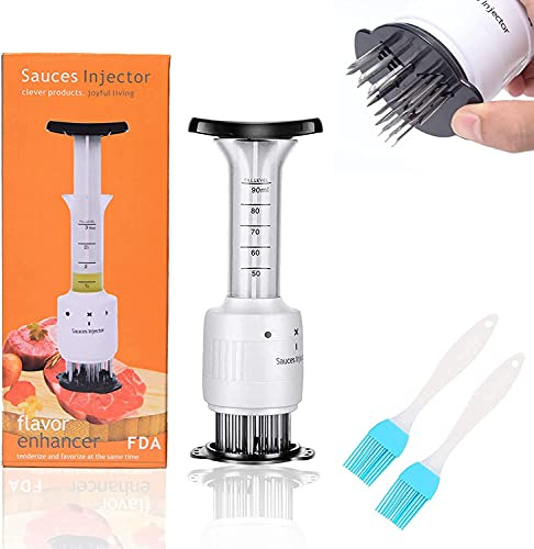 FYANER Stainless Steel Sharp Needle Blades Meat Injector 2 in 1 Needle Meat Tenderizer, 304 Stainless Steel(3 injection needle pinhole), Sauces Injector Marinade Flavor Syringe Kitchen Accessories