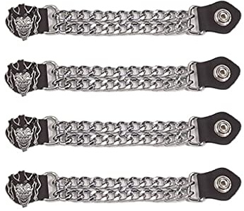 GARGOYLE BELLS Motorcycle Vest Extenders Set Biker Vest Chain with Genuine Leather Double Chain for men【4Pcs】