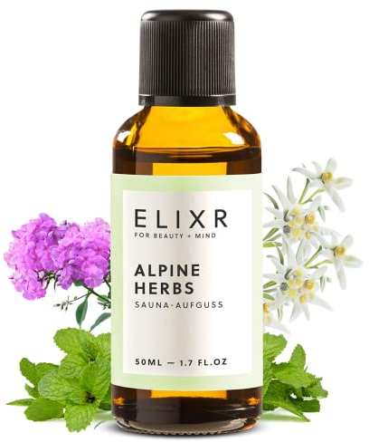 ELIXR – Saunaaufguss Alpine Herbs – Sauna Aufgussmittel für Sauna Aufgüsse – 100% naturreines ätherisches Saunaöl mit Alpenkräutern – Saunaduft als perfektes Sauna Geschenk (50 ml)