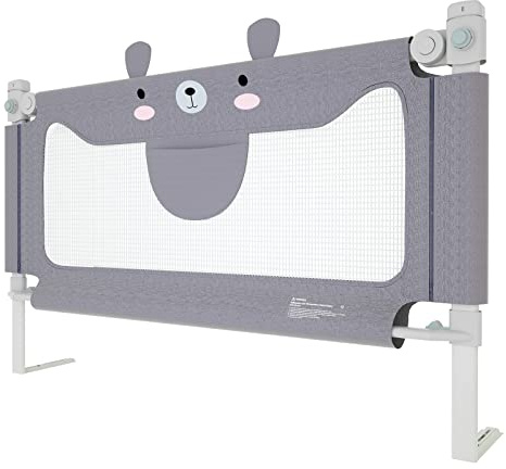 NAIZY Sponda per Letto per Bambini 150 cm Sponda per Lettino Portatile con Sponda Regolabile in Altezza per Culle, Letti dei Genitori e Tutti i Materassi in Legno Massello - Grigio 150 cm