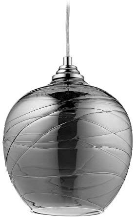 Relaxdays hängande lampa glas, pendellampa med glasskärm, H x D: 130 x 22 cm, E27, modern, sovrum & vardagsrum, svart