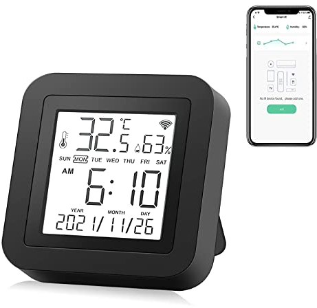 eMylo Smart WiFi IR Télécommande WIFI Capteur de température et d'humidité Contrôleur IR universel Tuya Hygromètre d'intérieur Thermomètre Capteur App Control Compatible avec Alexa Echo pour AC,TV,DVD