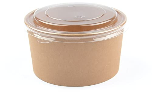 150 Stück Kraft Salatschalen mit Deckel, rund, 1000 ml Salatbox Paper Bowl Salat to go Schale Salat-Bowl Hartpapier Salad Cups Salatbecher Kartonschale