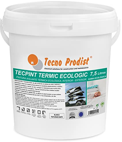 Tecno Prodist TECPINT TERMIC ECOLOGIC (7,5 Litros) Pintura a la cal, aislante térmico y acústico, interior - exterior al agua, 100% Natural, Paredes y Techos, transpirable - (BLANCO)