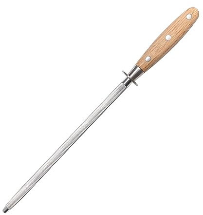 Knife Sharpener Rod for Kitchen Knife Daily Sharpener Maintenance, 10 Inch Carbon Steel Professional Knife Sharpening Rod Honing Steel with White Oak Wood Handle