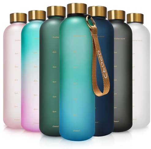 Opard Trinkflasche, 1L/800ml Wasserflasche, Auslaufsichere Water Bottle, BPA Frei Sportflasche Zeitmarkierung Wasser Flasche (1000ml - Grün-hellblauer Farbverlauf, 1000ml)