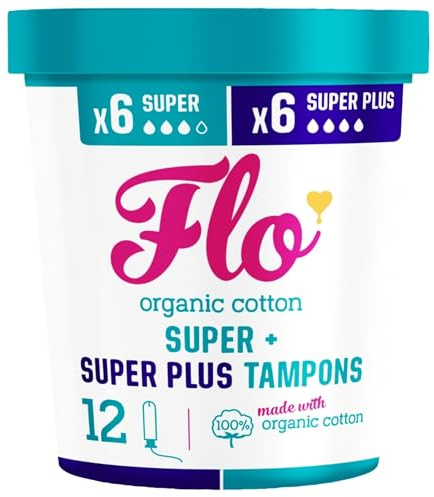 Flo Tampons aus Bio-Baumwolle – Ultra saugfähig, weich, glatt – 6 Super & 6 Super Plus – 12 Stück