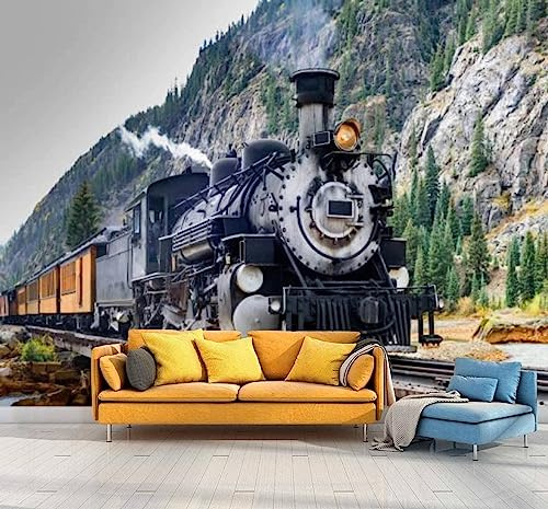 GIVLWF Papier Peint de 3D Train Rétro, Train à Vapeur à Travers La Vallée Papier-Peint Murs - pour Restaurant-Bar à Thème Décoration Murale 350 x 265 cm