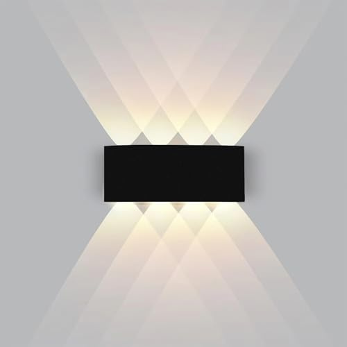 Aplique LED de Pared Interior/Exterior 8W Negro Moderno Apliques 3000K | Blanca Cálida Luces led pared para Baño Jardín Dormitorio Pasillo Escaleras IP65