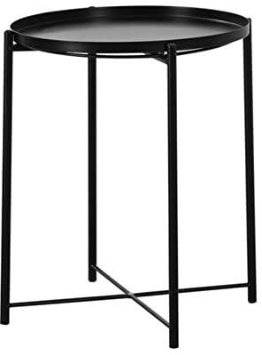 Beistelltisch Wohnzimmer, Tischtablett-Beistelltisch, runder Tabletttisch aus Metall, seitlicher Sofatisch, rostfrei und wasserdicht, Snack-Tisch für draußen und drinnen, Akzent-Co