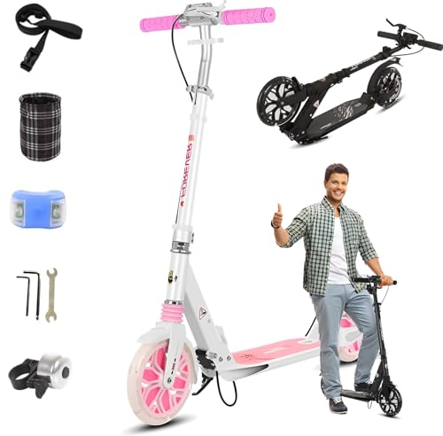 Big Wheel Scooter - Cityroller | Klappbarer City Roller für Kinder | Höhenverstellbar, Tretroller für Erwachsene | Roller Kinder 8 Jahre | LED Wheel | Kinderroller,Rosa