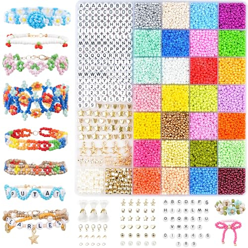 DoDoBeads Armband Making Kit, 10000 Pcs 3mm Glas Seed Beads für Schmuck machen - Freundschaft Armband Kit mit Brief Perlen, Perlen, DIY Kunsthandwerk für Erwachsene