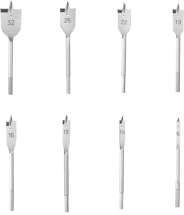 8PC Spade Drill Bit Set, 6-32mm Wood Paddle Drill Bits, High Carbon Steel Hex Shank, Ideal for Wood, Plywood & Plastics