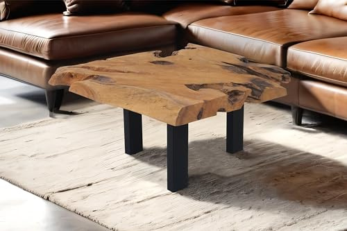 SAM Couchtisch Ibiza, Beistelltisch aus Baumwurzelholz, 80 x 80 x 40 cm | Teakholz massiv + Natur, Sofatisch mit Metallbeinen schwarz